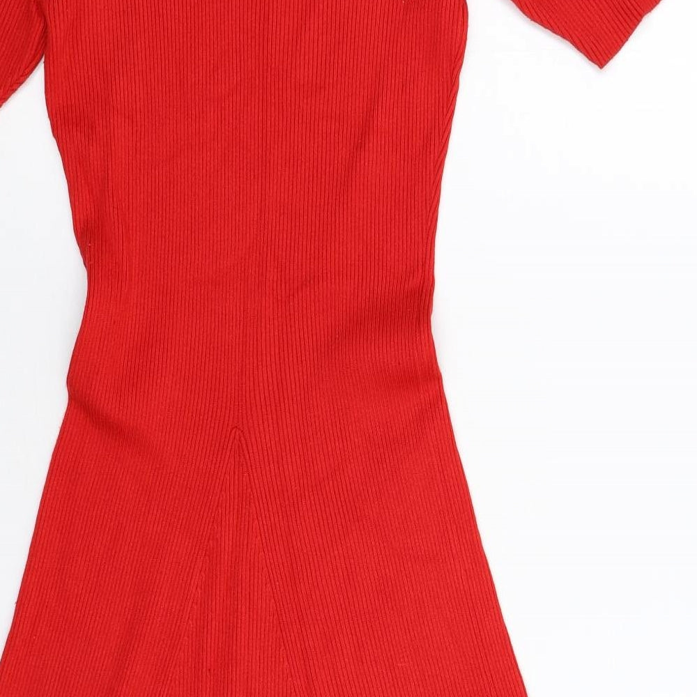 H&M Womens Red  Knit Jumper Dress  Size L