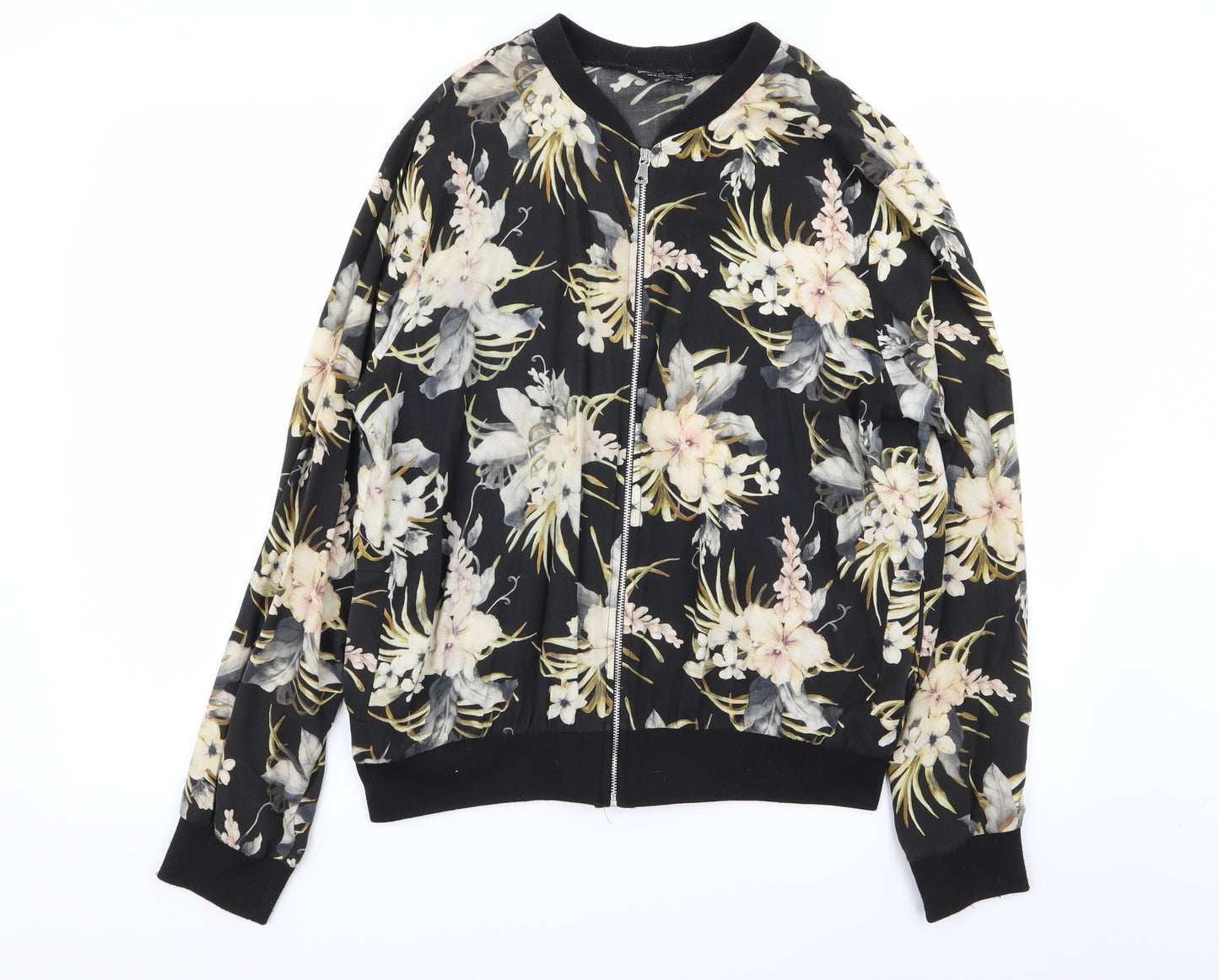Dorothy Perkins Womens Black Floral  Full Zip Jumper Size 16