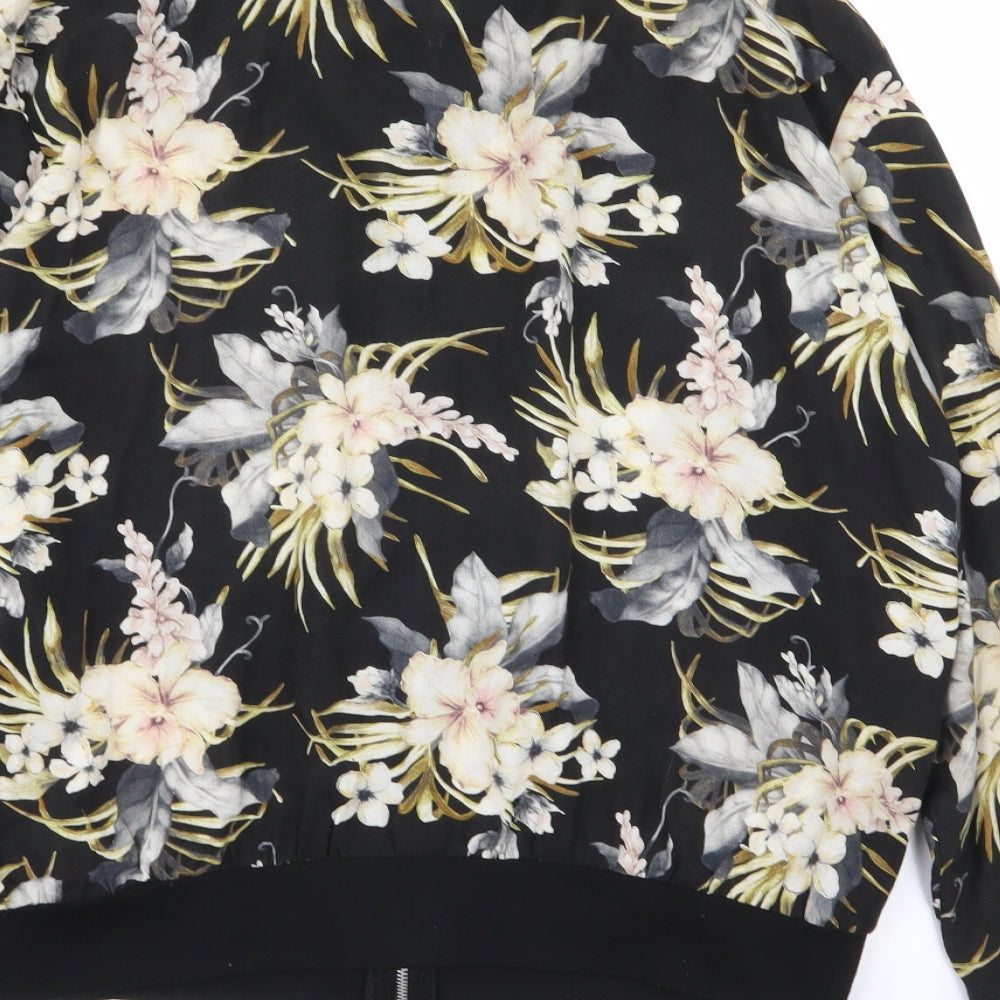 Dorothy Perkins Womens Black Floral  Full Zip Jumper Size 16