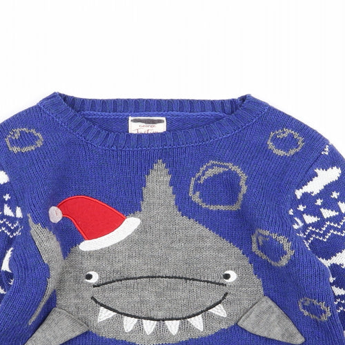 Asda George Boys Blue Geometric  Pullover Jumper Size 4-5 Years  - christmas jumper