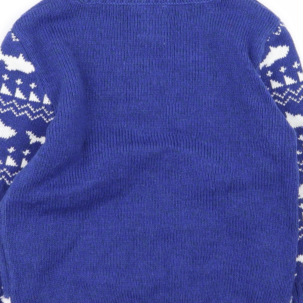 Asda George Boys Blue Geometric  Pullover Jumper Size 4-5 Years  - christmas jumper
