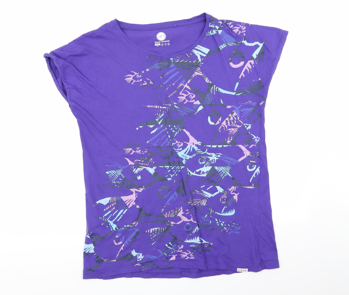Hot Tuna Womens Purple Geometric  Basic T-Shirt Size 14