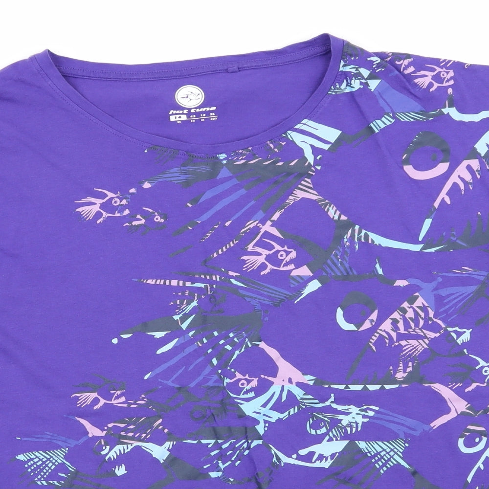 Hot Tuna Womens Purple Geometric  Basic T-Shirt Size 14