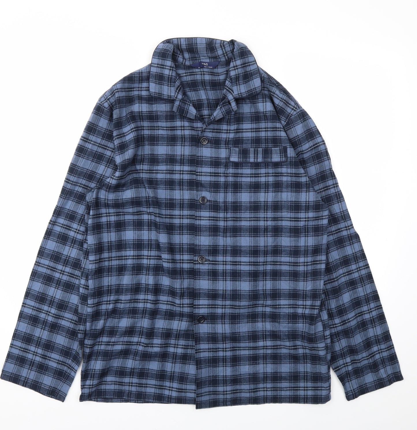 M&S Mens Blue Check   Pyjama Top Size M