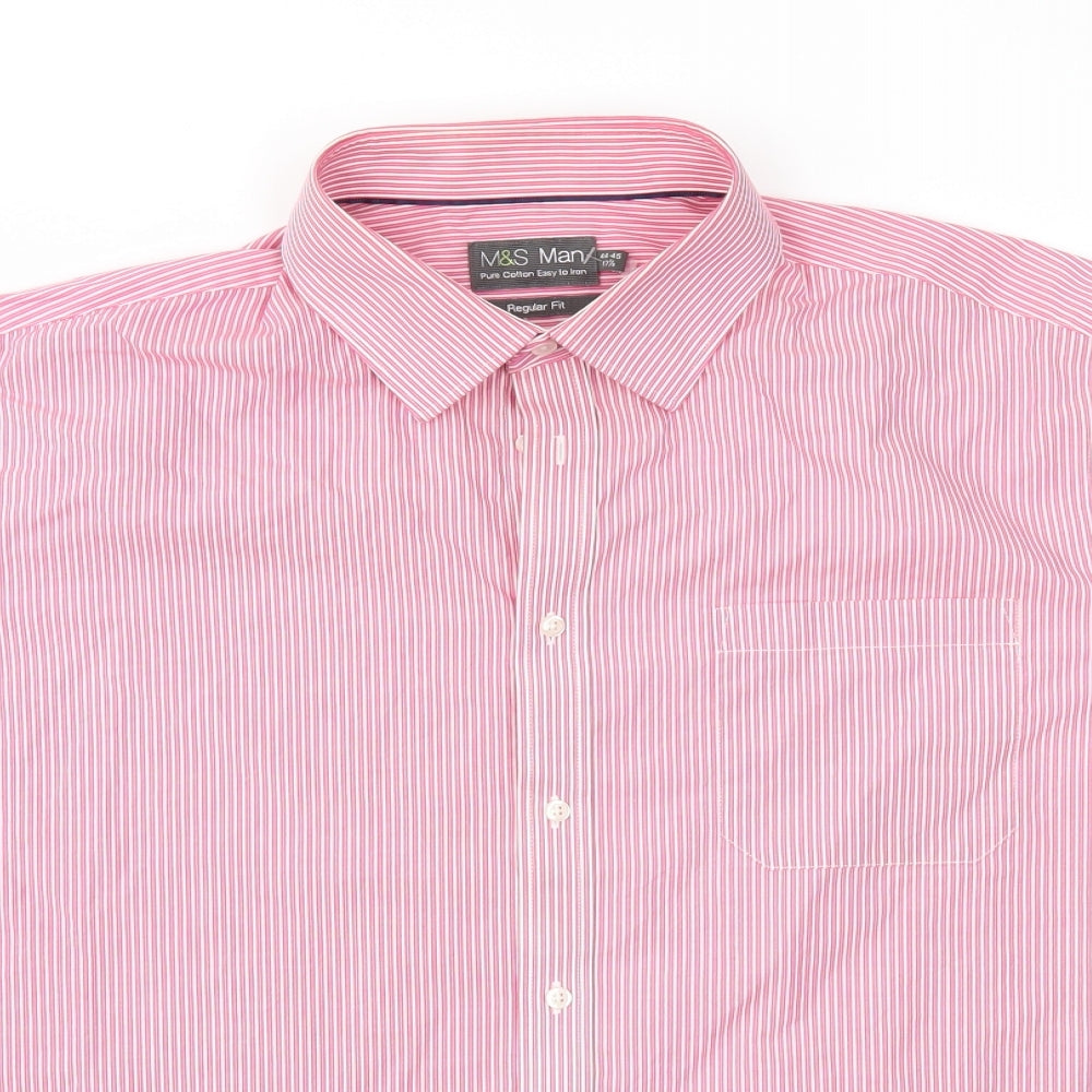 M&S Mens Red Striped   T-Shirt Size 17.5