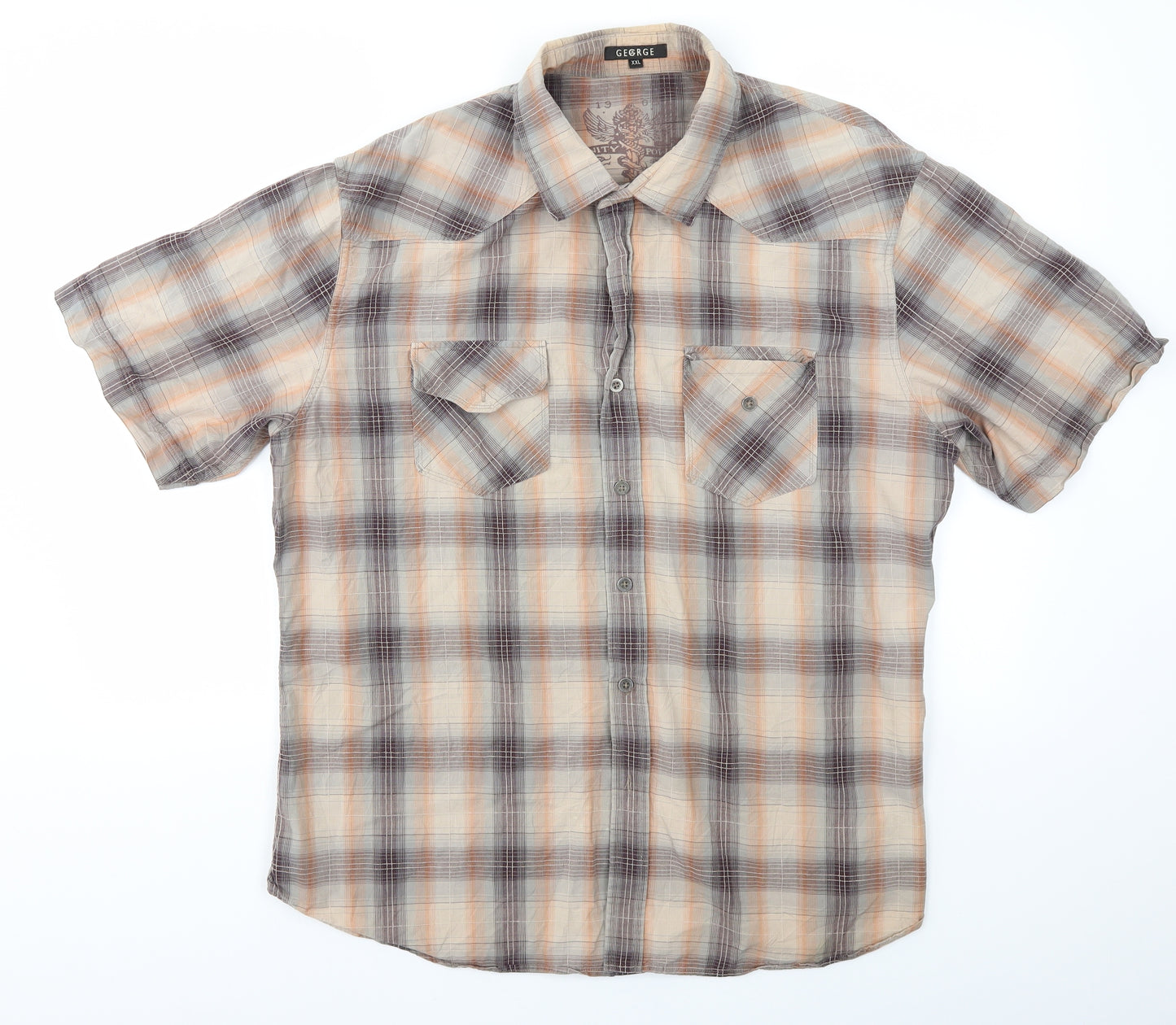 George Mens Ivory Check   T-Shirt Size 2XL