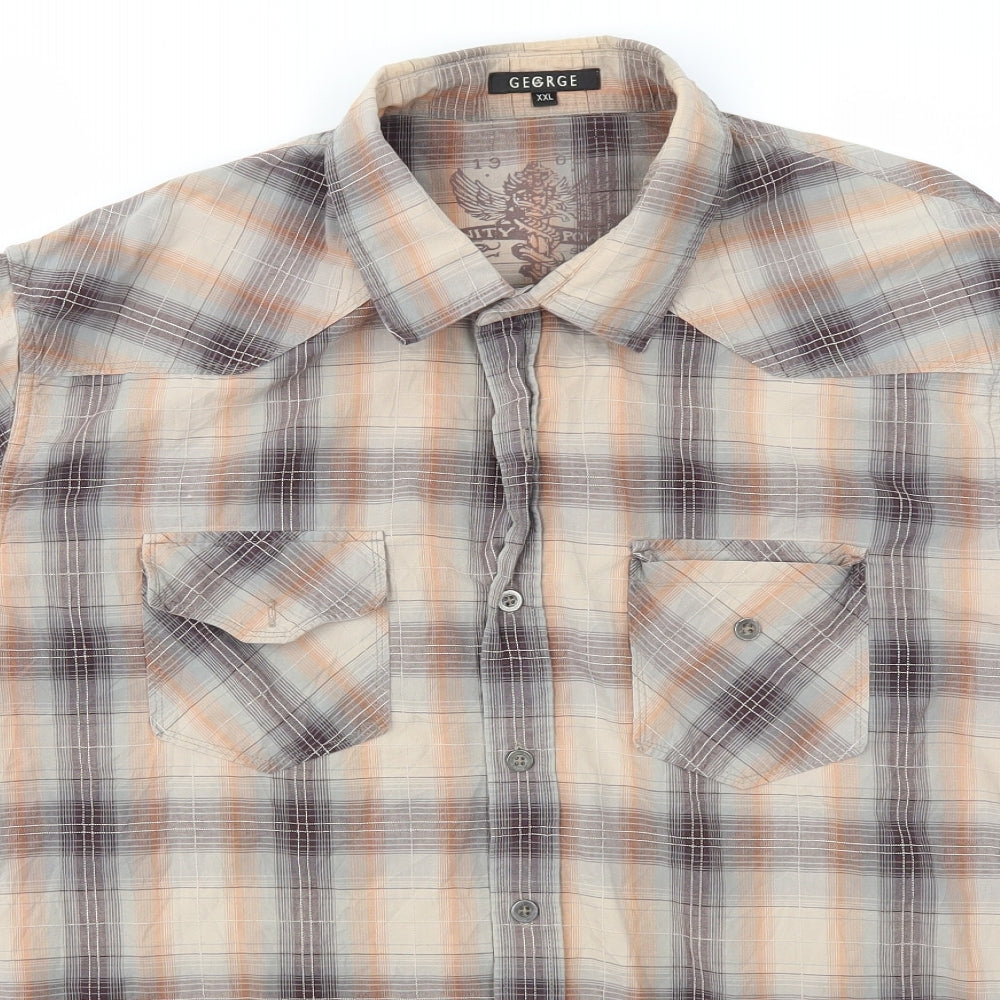 George Mens Ivory Check   T-Shirt Size 2XL