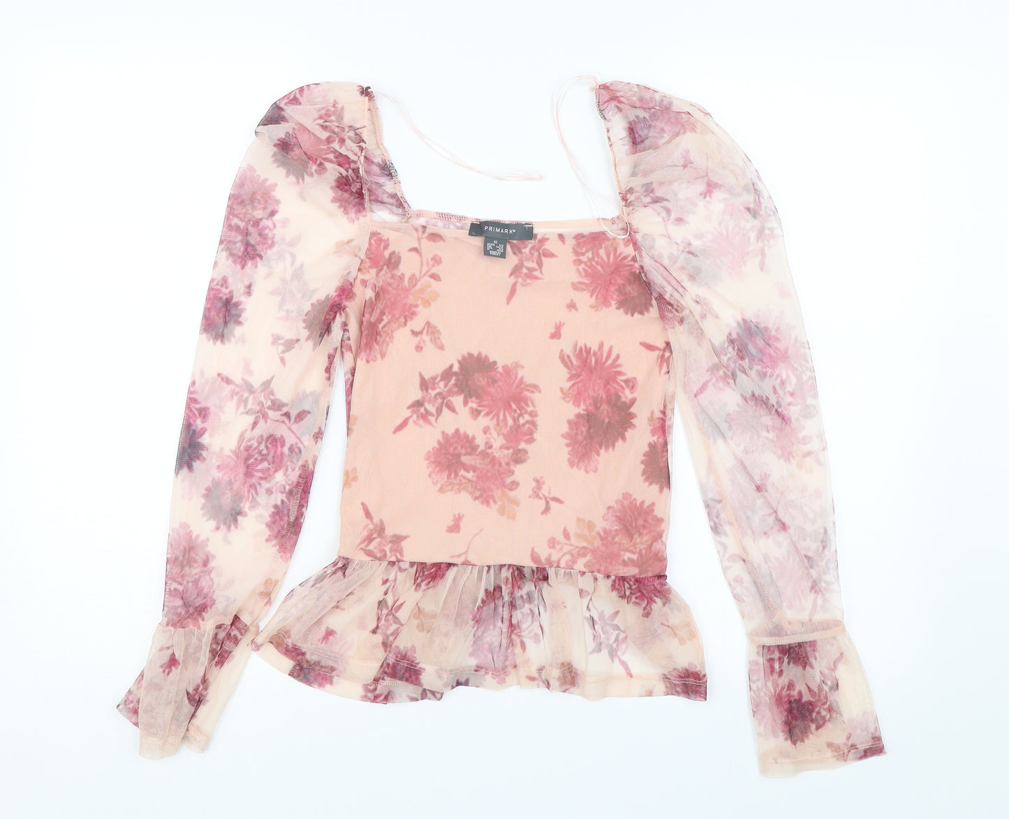 Primark Womens Pink Floral  Cropped T-Shirt Size XS  - Transparent