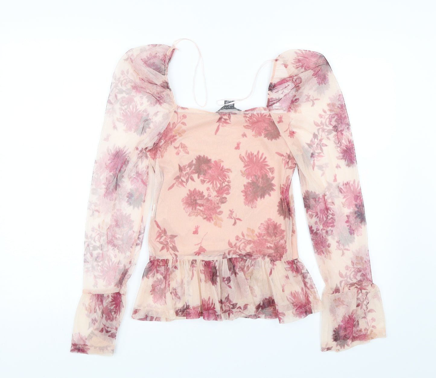 Primark Womens Pink Floral  Cropped T-Shirt Size XS  - Transparent