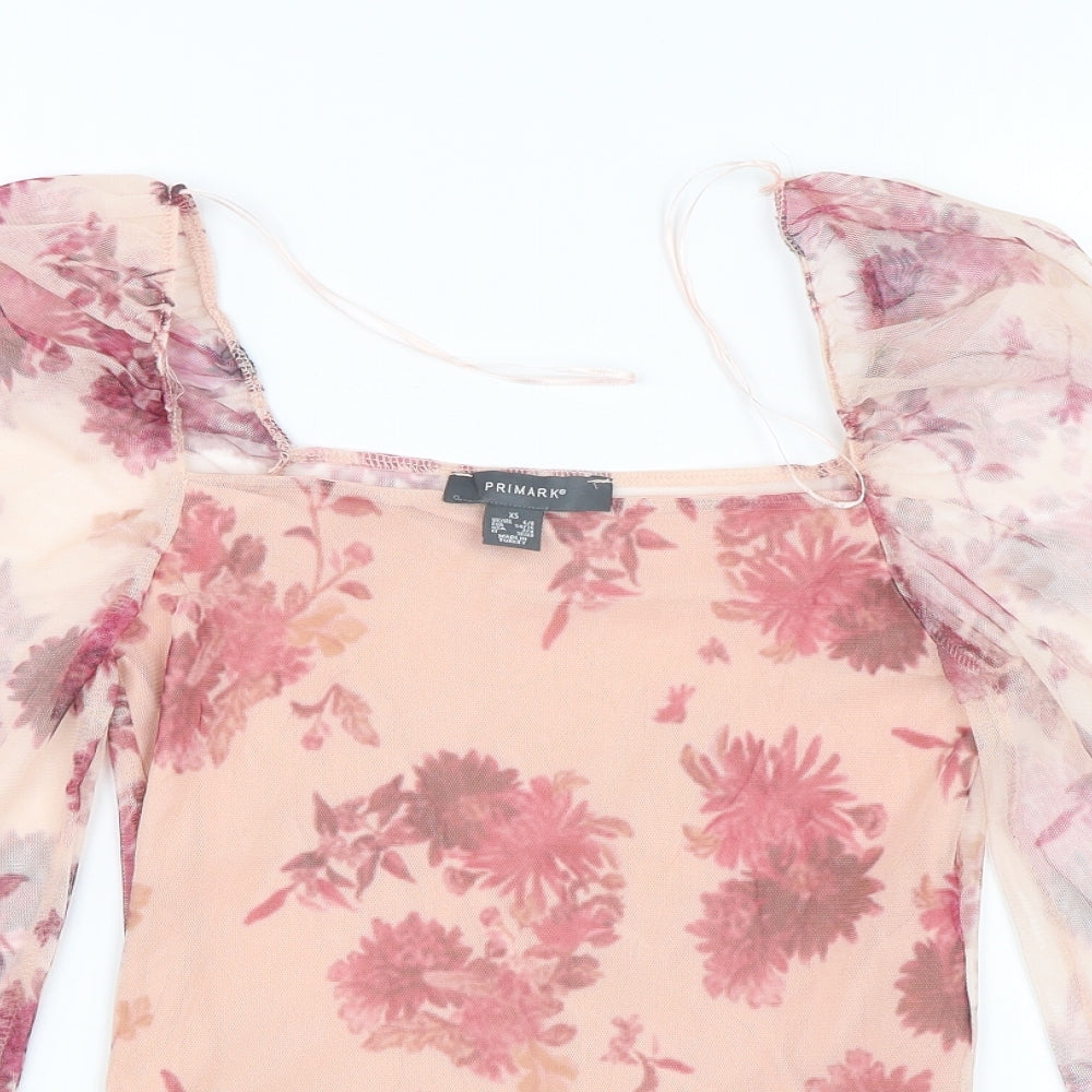 Primark Womens Pink Floral  Cropped T-Shirt Size XS  - Transparent