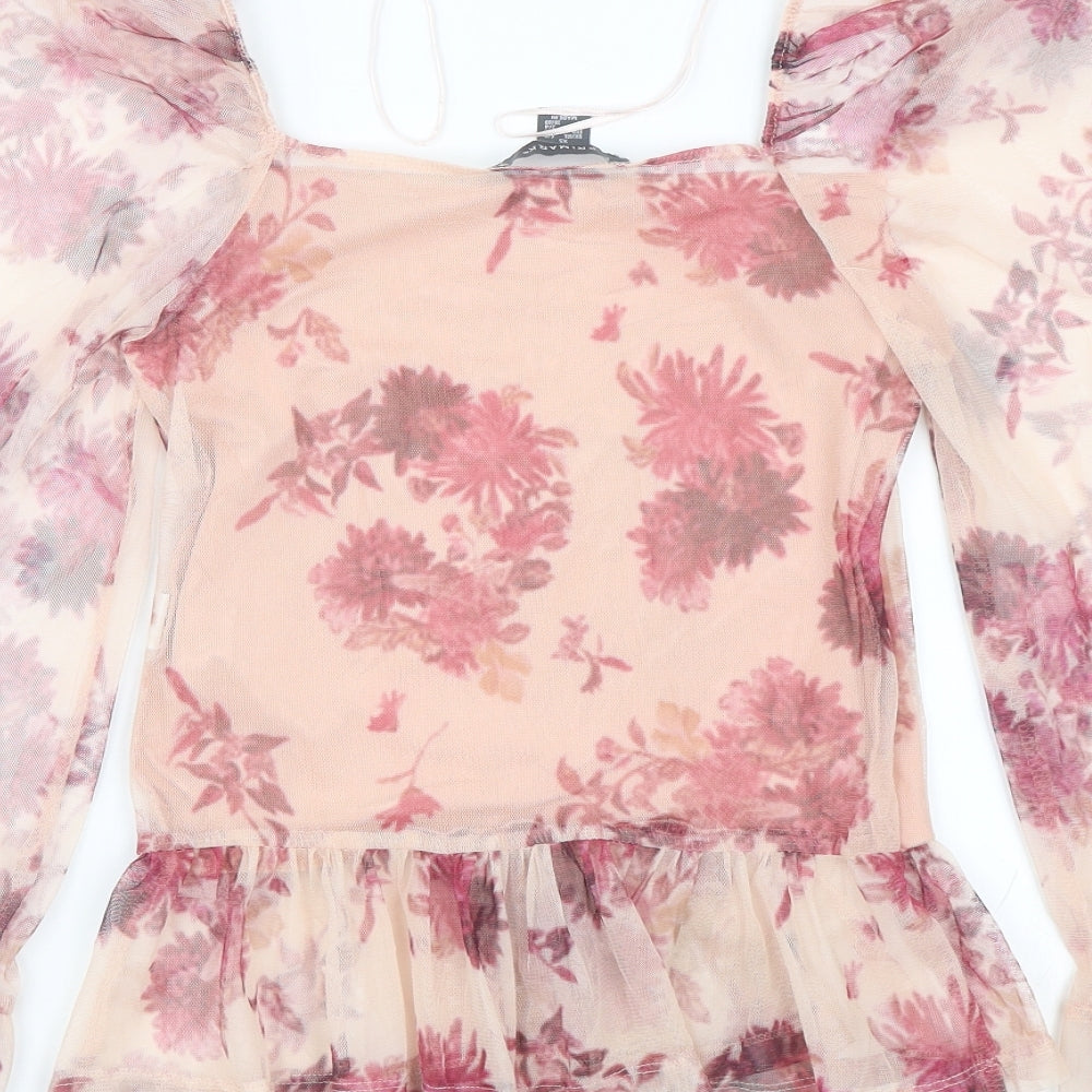 Primark Womens Pink Floral  Cropped T-Shirt Size XS  - Transparent