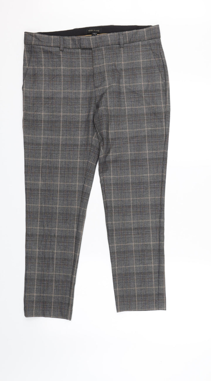 River Island Womens Grey Check Carrot Trousers Size 34 L25.5 in