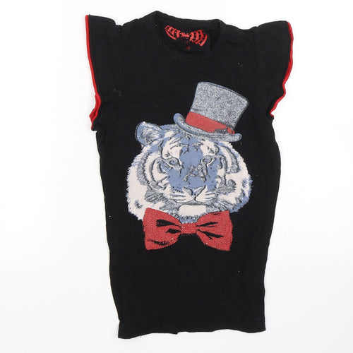 YD Girls Black   Basic T-Shirt Size 9-10 Years  - Tiger