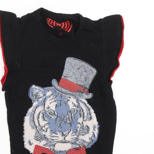 YD Girls Black   Basic T-Shirt Size 9-10 Years  - Tiger