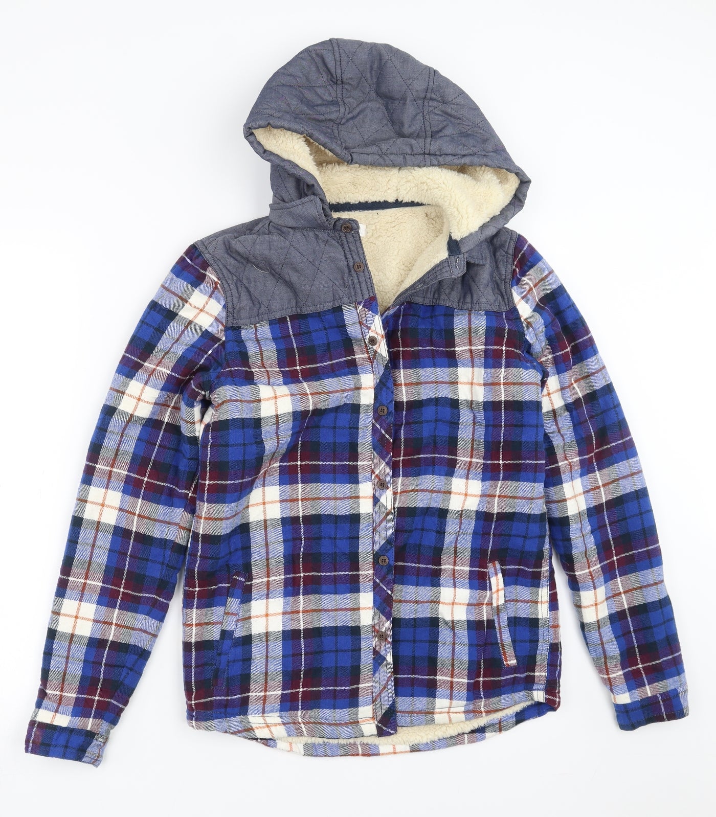 F&F Boys Blue Plaid  Jacket  Size 13-14 Years  - fleece lined