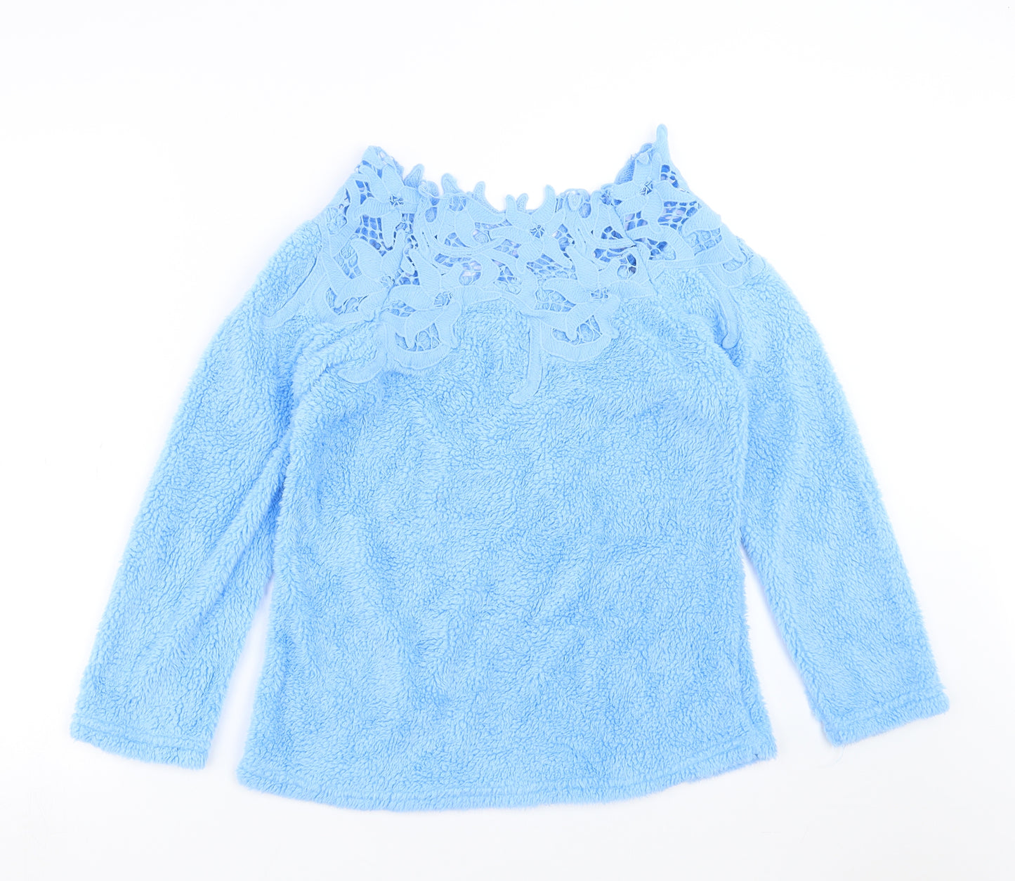 Preworn Womens Blue  Fleece Pullover Jumper Size S  - crochet neckline