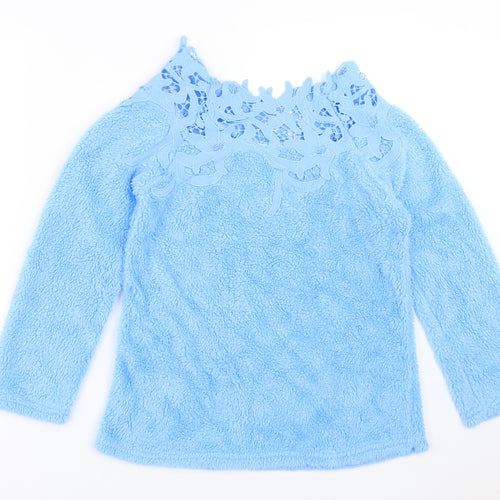 Preworn Womens Blue  Fleece Pullover Jumper Size S  - crochet neckline