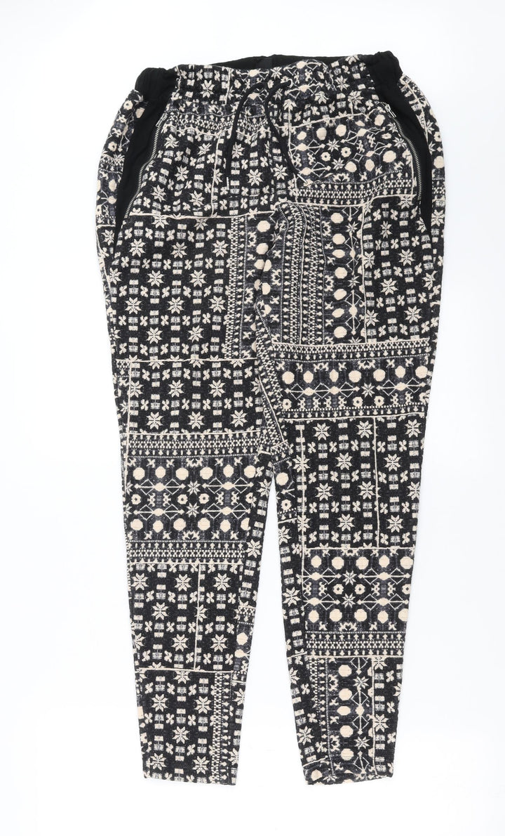 H&M Womens Black Geometric Jogger Trousers Size S L29 in