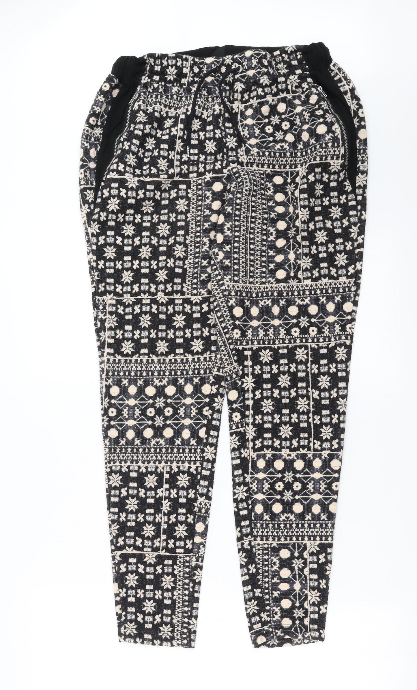 H&M Womens Black Geometric  Jogger Trousers Size S L29 in