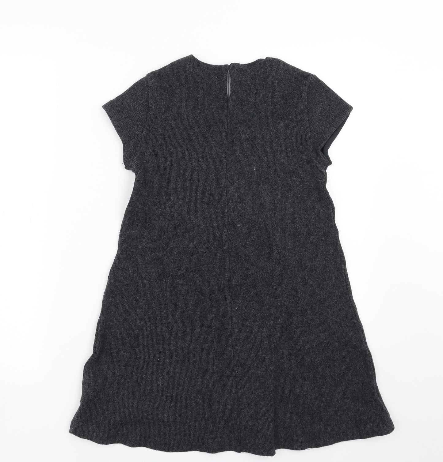 Zara Girls Grey  Knit Jumper Dress  Size 11-12 Years  - Floral embroidery