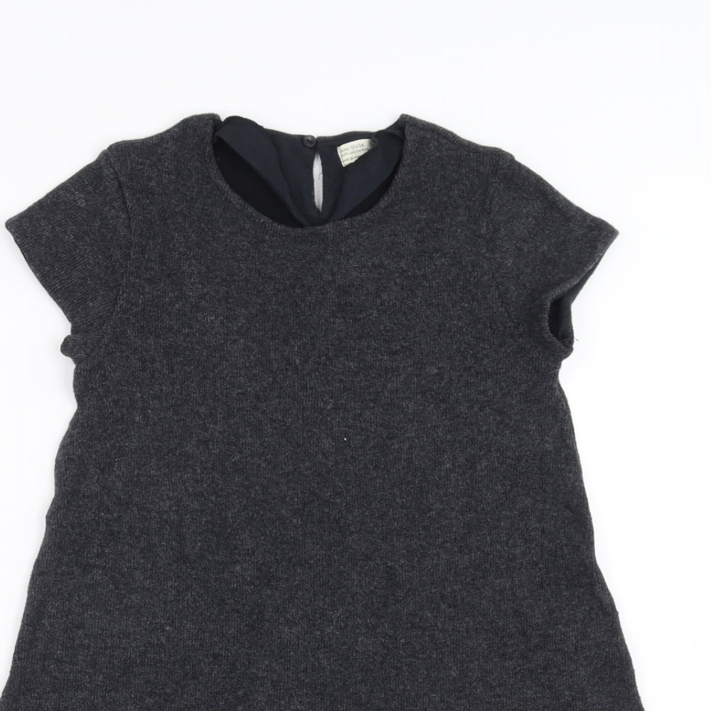 Zara Girls Grey  Knit Jumper Dress  Size 11-12 Years  - Floral embroidery