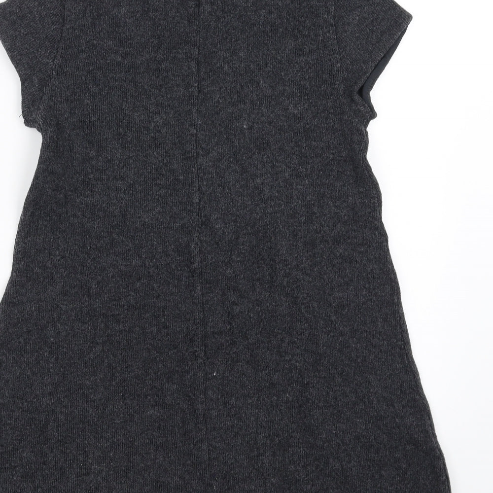 Zara Girls Grey  Knit Jumper Dress  Size 11-12 Years  - Floral embroidery