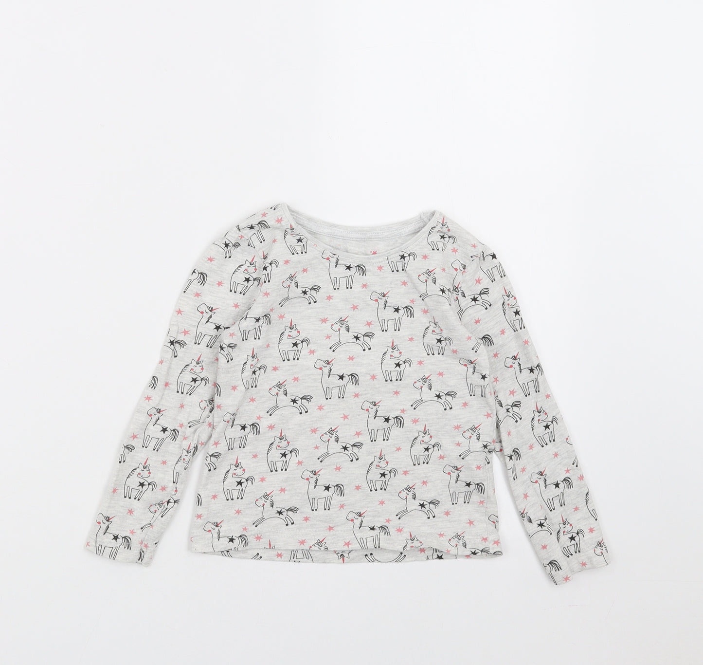 Primark Girls Grey   Basic T-Shirt Size 3-4 Years  - unicorn