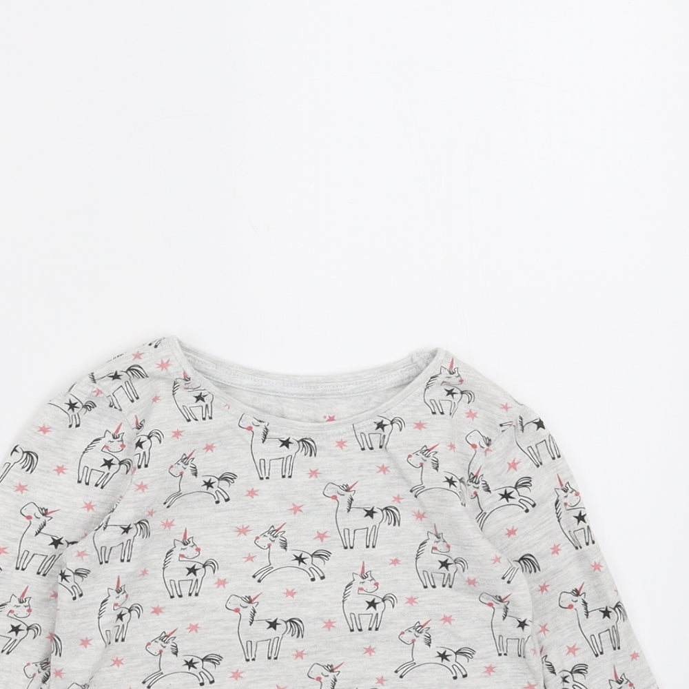 Primark Girls Grey   Basic T-Shirt Size 3-4 Years  - unicorn