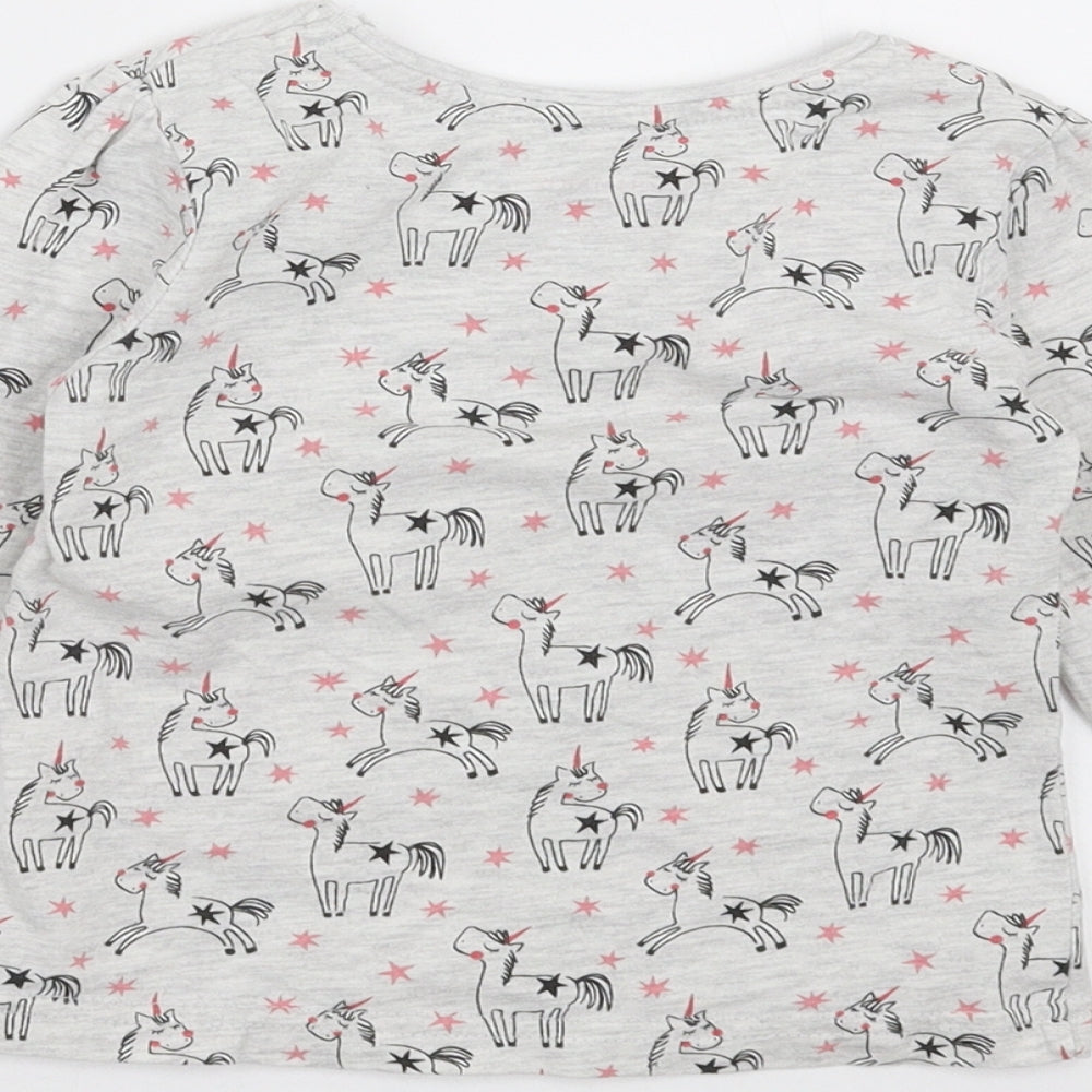 Primark Girls Grey   Basic T-Shirt Size 3-4 Years  - unicorn