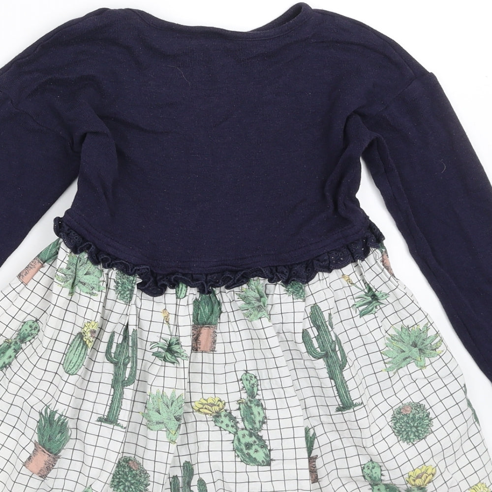 NEXT Girls Blue   Fit & Flare  Size 3-4 Years  - plants