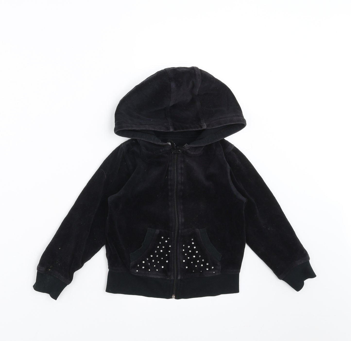Matalan Girls Black   Full Zip Hoodie Size 4-5 Years  - Rhinestone detail