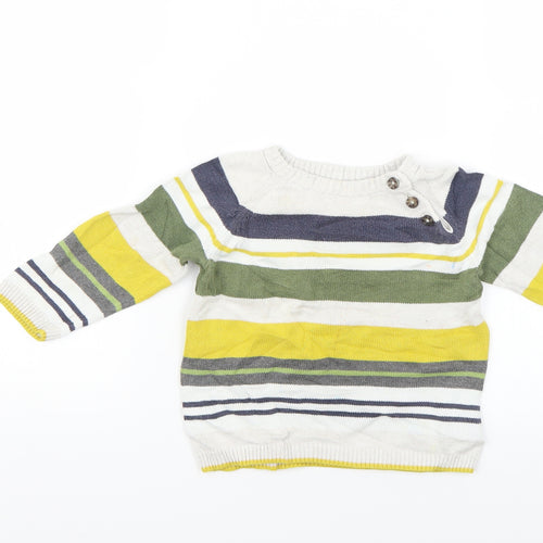 H&M Boys White Striped Knit Pullover Jumper Size 9-12 Months