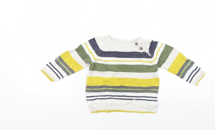 H&M Boys White Striped Knit Pullover Jumper Size 9-12 Months