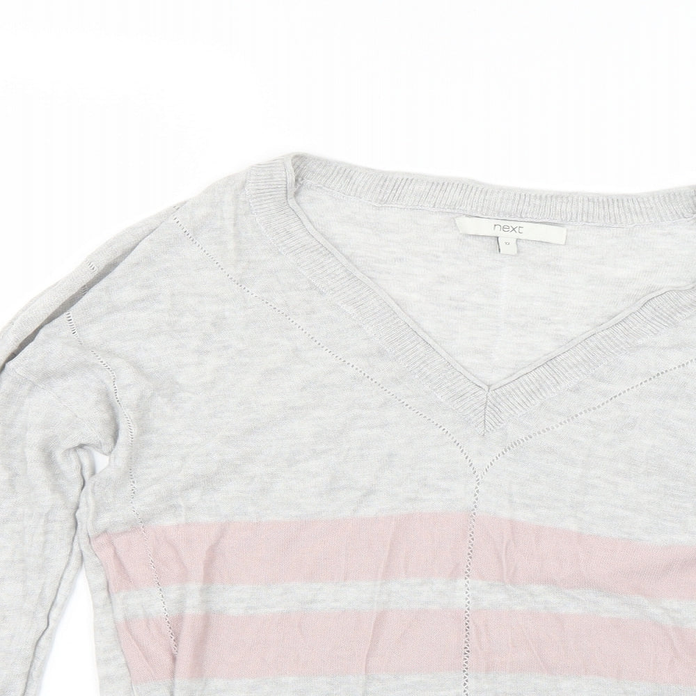 NEXT Womens Grey Striped Knit Pullover Jumper Size 12