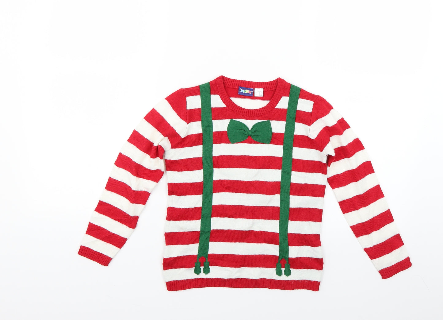 lupila Boys Red Striped Knit Pullover Jumper Size 3-4 Years