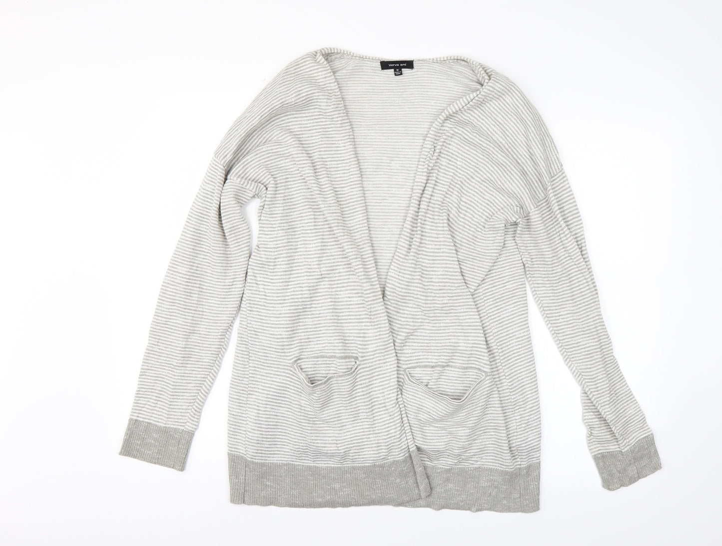 Verve Ami Womens Grey Striped  Cardigan Jumper Size M
