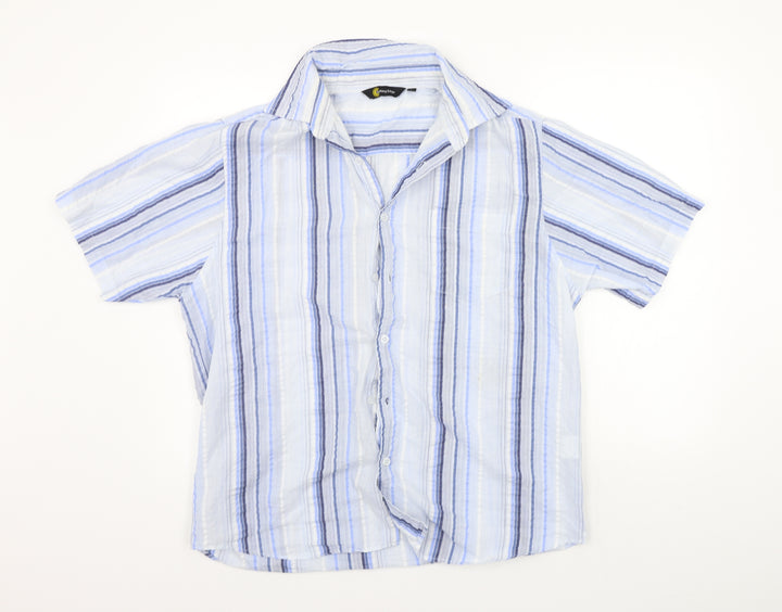 Cutting Edge Mens Blue Striped Button-Up Size L