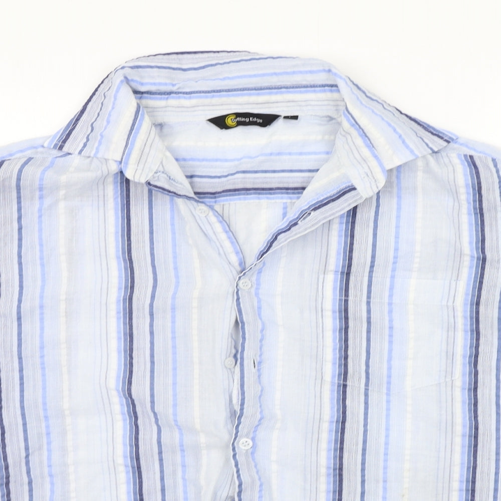 Cutting Edge Mens Blue Striped   Button-Up Size L
