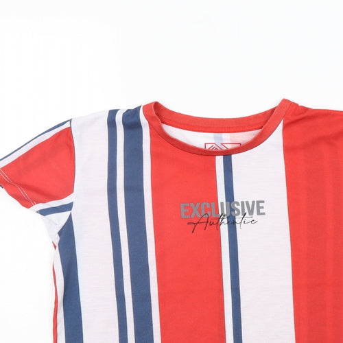 Matalan Boys Red Striped  Basic T-Shirt Size 11 Years