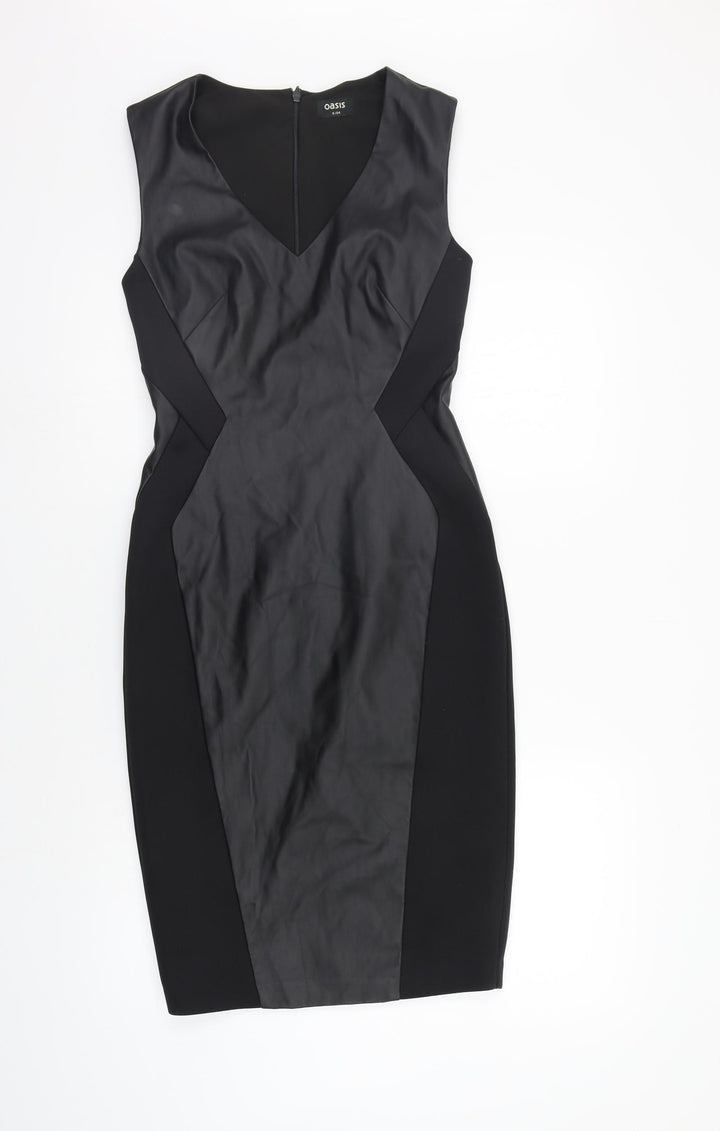 Oasis Womens Black Houndstooth A-Line Size 8