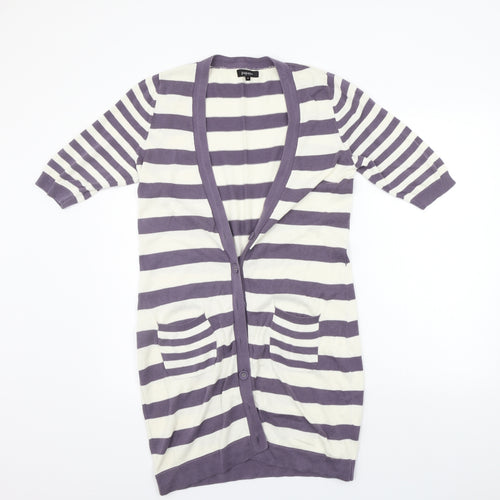 Papaya Womens Purple Striped  Cardigan Jumper Size 12