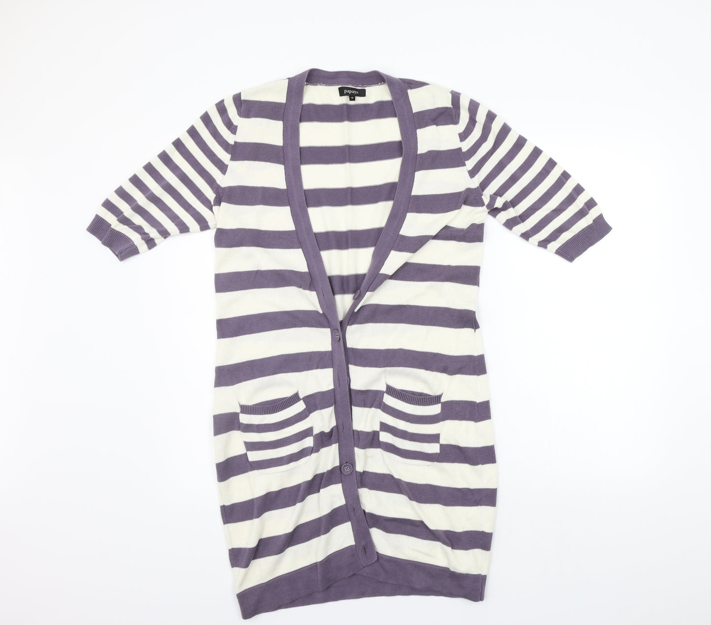 Papaya Womens Purple Striped  Cardigan Jumper Size 12