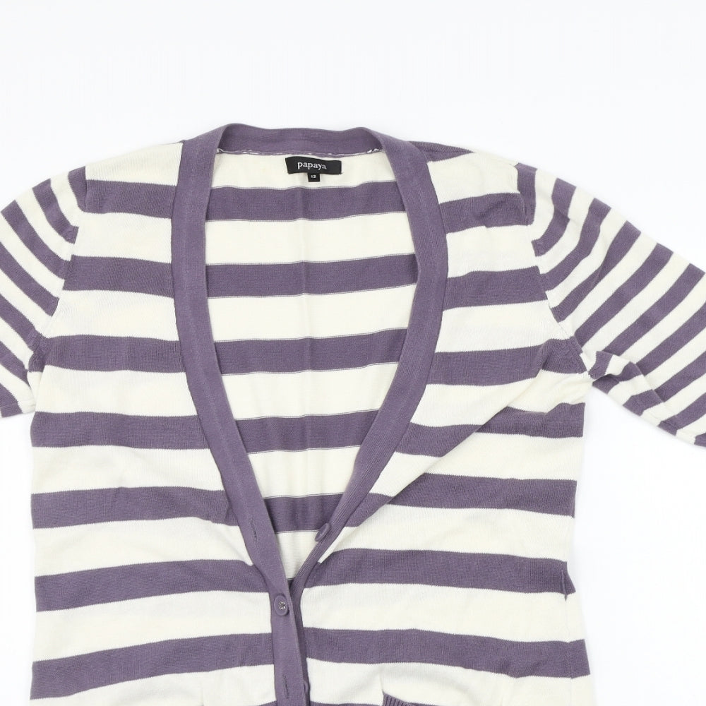 Papaya Womens Purple Striped  Cardigan Jumper Size 12