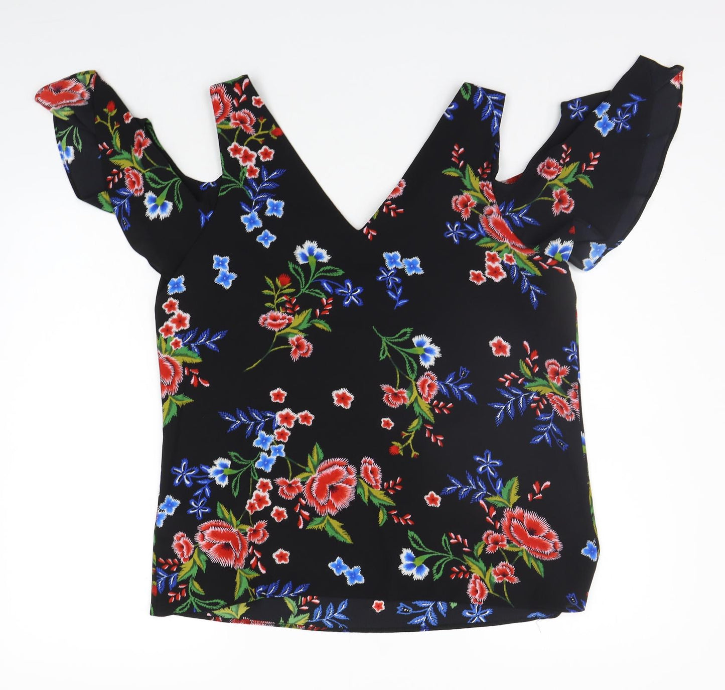Peacocks Womens Black Floral  Basic Blouse Size 14  - Flowers