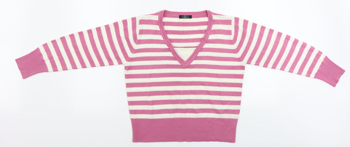 BM Womens Pink Striped Pullover Jumper Size S