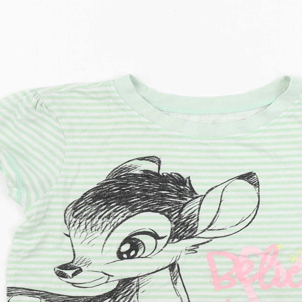 George  Girls Green Striped  Basic T-Shirt Size 5-6 Years