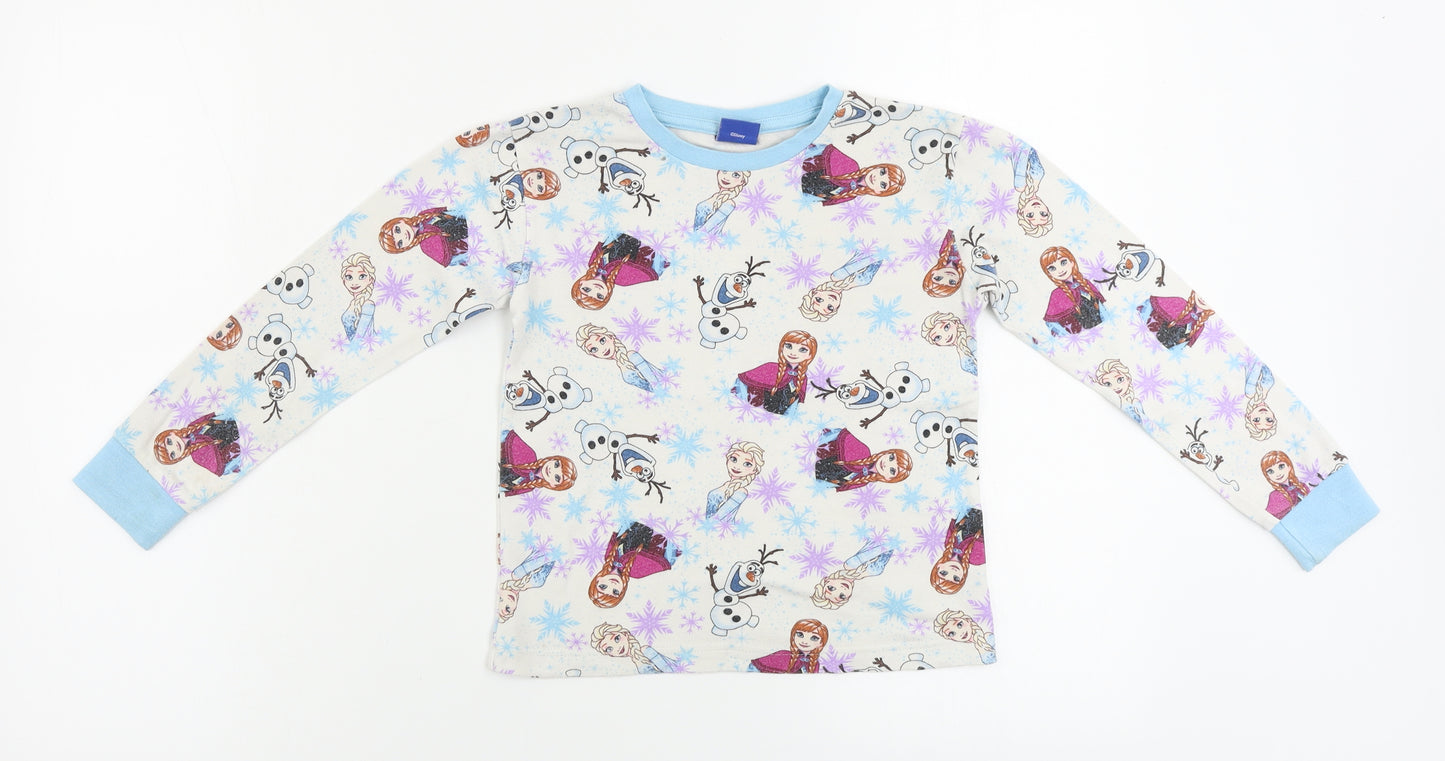 Disney  Girls White   Basic T-Shirt Size 7 Years  - frozen