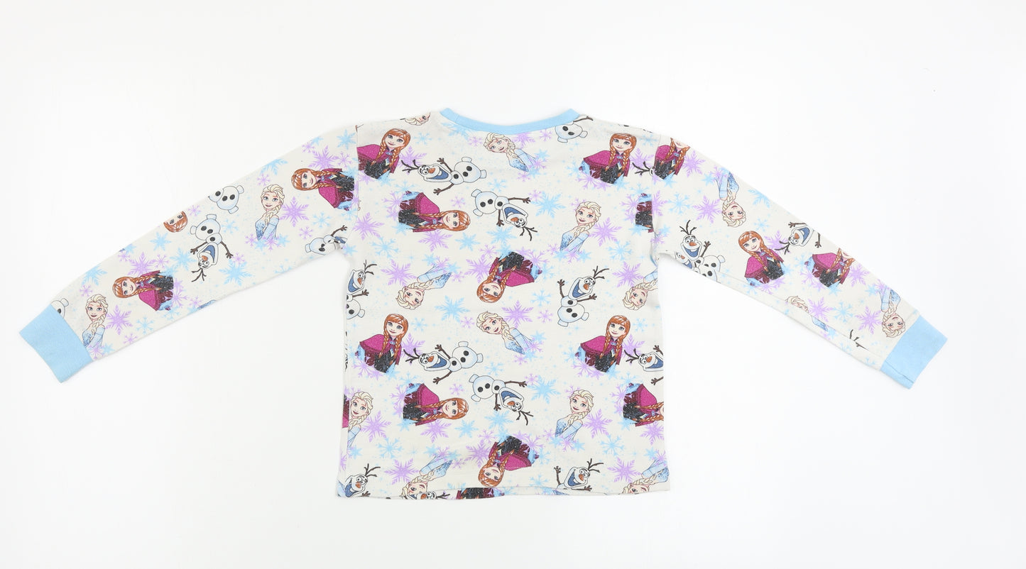 Disney  Girls White   Basic T-Shirt Size 7 Years  - frozen