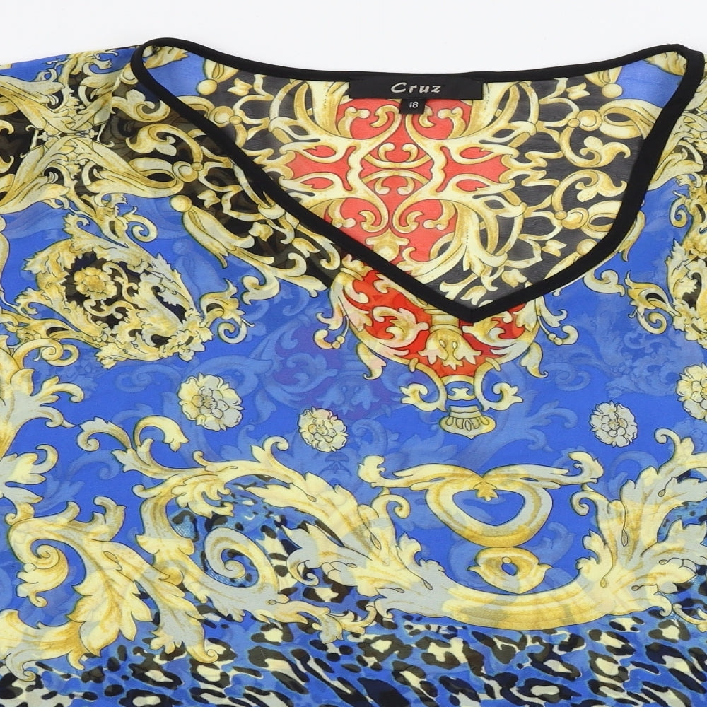 Cruz Womens Blue Geometric  Basic Blouse Size 18