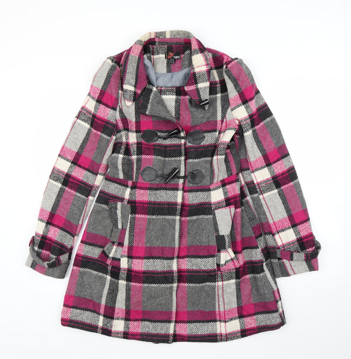 Yumi Womens Purple Plaid Overcoat Coat Size 8